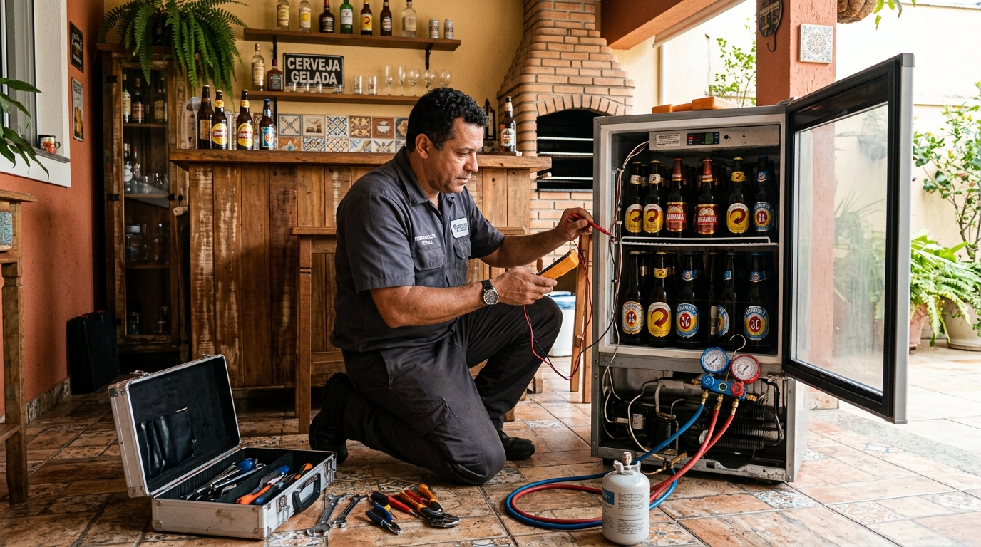 Recarga de gás refrigerante em cervejeira em atendimento em Maringá‑PR