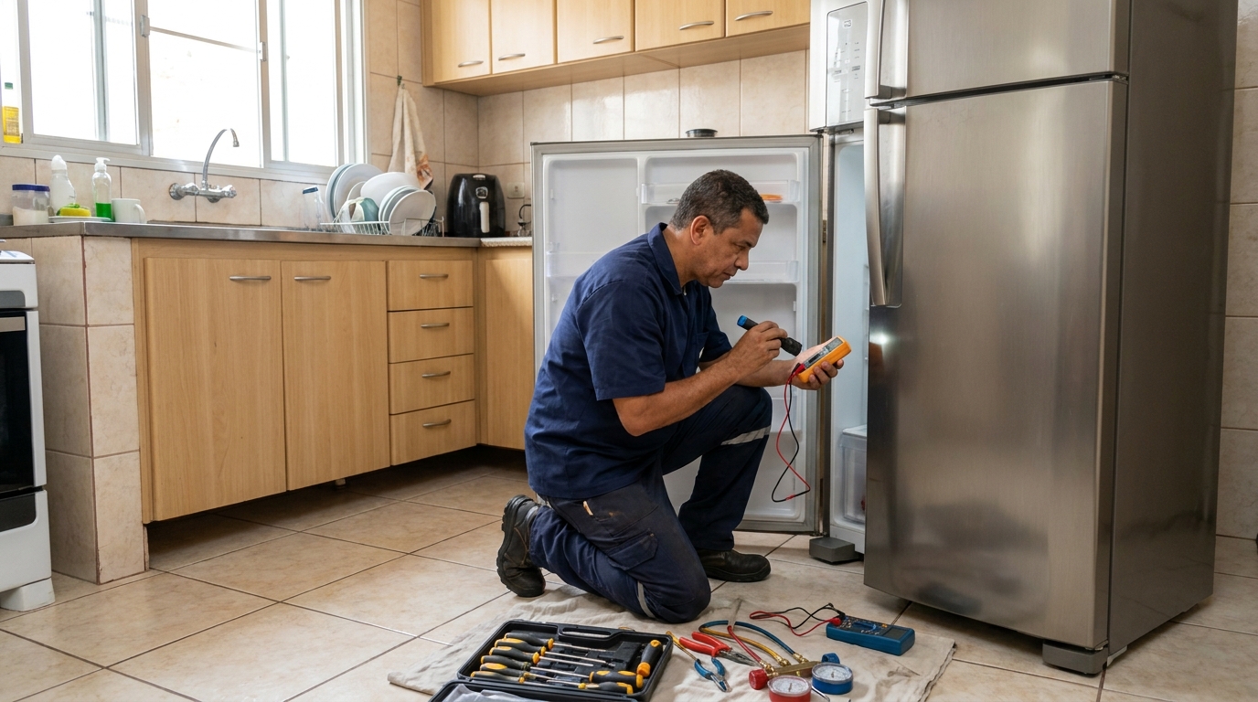 Recarga de gás refrigerante de geladeira em atendimento em Maringá‑PR