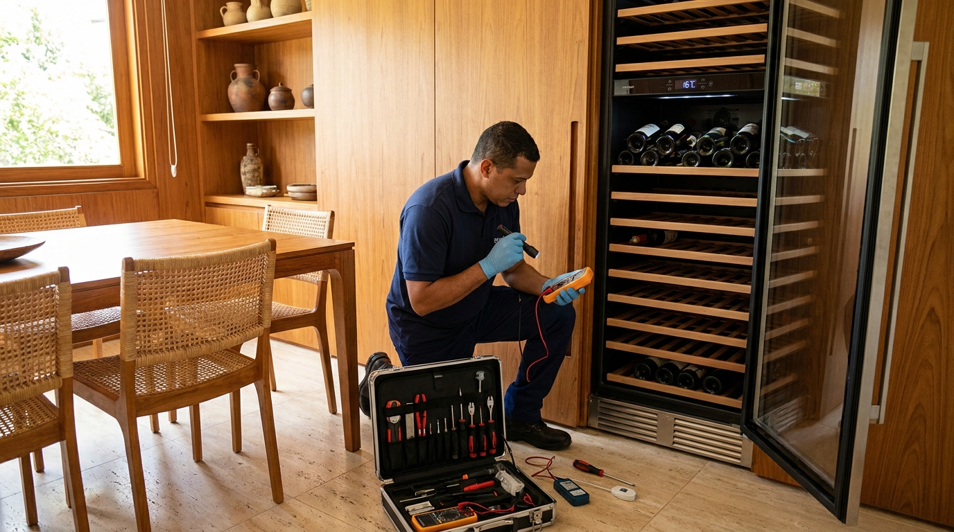Troca de termostato de adega climatizada em atendimento técnico em Maringá‑PR
